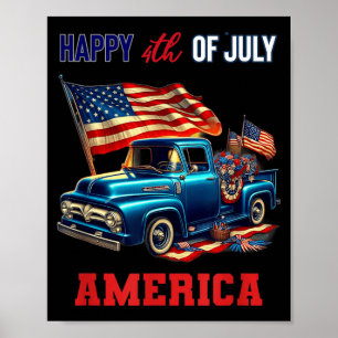 Poster Camionnette Classique Ancienne 4 Juillet Patriotiq