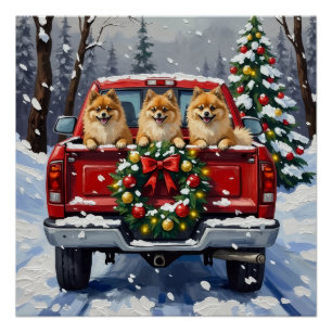 Poster Camionnette Rouge de Noël pour Cadeau de Fêtes de