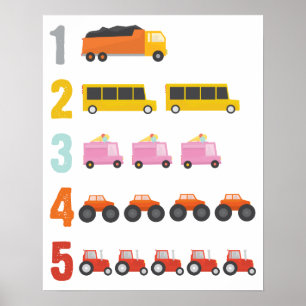 Poster Camions colorés Nombre Nourriture Art