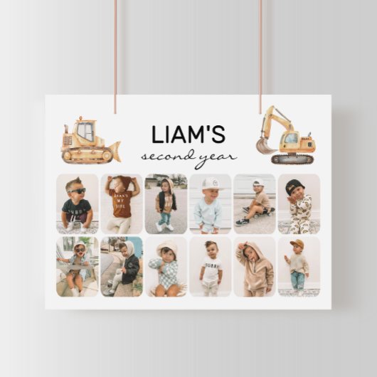 Poster Camions de construction Anniversaire Photo Collage