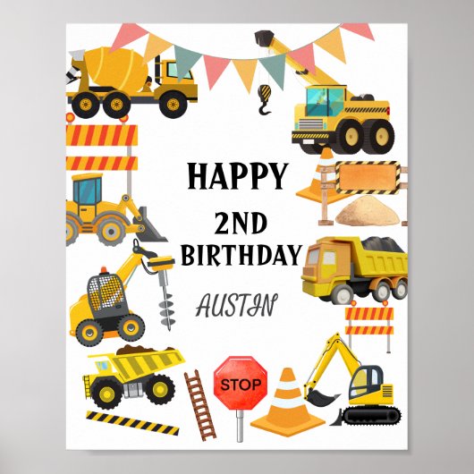 Poster Camions de Construction | Fête d'anniversaire pour (Devant)
