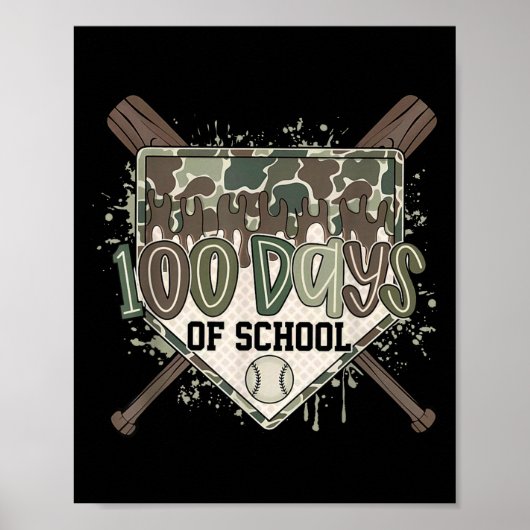 Poster Camo 100 jours d'école Baseball Plaque de départ D (Devant)