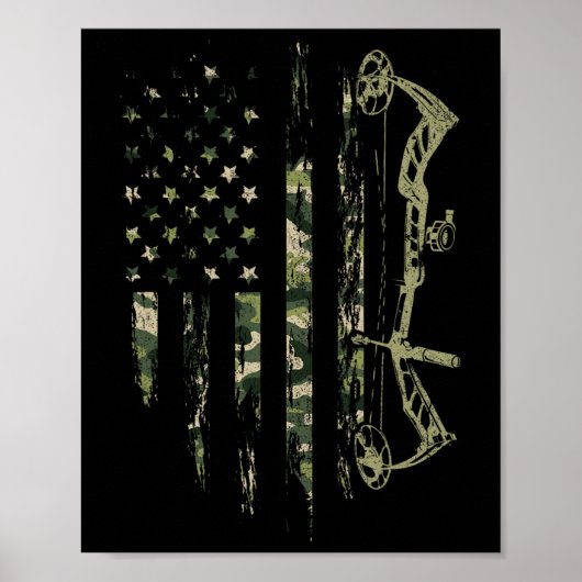 Poster Camo American Drapeau Bowhuning Bow Archery Deer H (Devant)