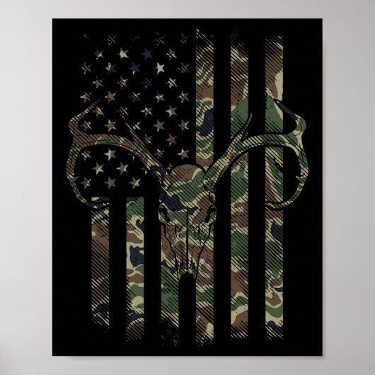Poster Camo American Drapeau Cerf Crâne Elk Chasse Usa (Devant)
