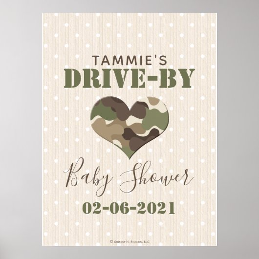 Poster Camo Heart Drive By Baby Shower Sign (Devant)