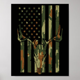 Poster Camo Us Drapeau Cerf Crâne Chasse Vintage Patrioti