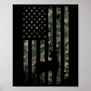 Poster Camo Us Drapeau Cerf Elk Buck Camouflage Chasse Ch