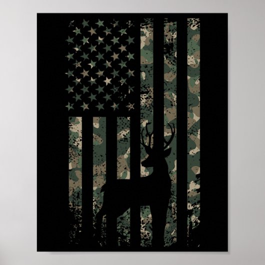 Poster Camo Us Drapeau Cerf Elk Buck Camouflage Chasse Ch (Devant)