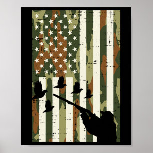 Poster Camo Us Drapeau Chasse Pheasant Chasse Haut Terrai
