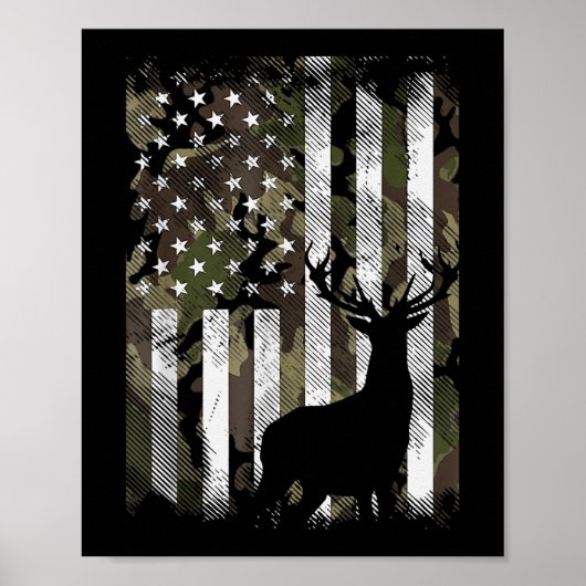 Poster Camo US Drapeau Der Elk Buck Camoflage Chasse Chas (Devant)