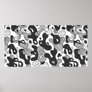 Poster camouflage abstrait style doodé, noir