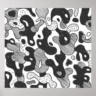 Poster Camouflage de Doodle Abstrait style noir