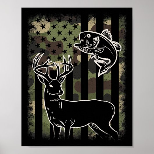 Poster Camouflage Drapeau Américain Pêche Chasse Hunter D (Devant)
