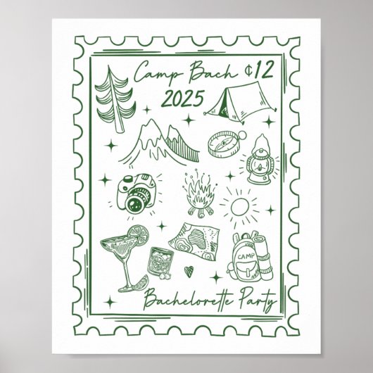 Poster Camp Bach 2025 Team Bride Retro Camping Bacheloret (Devant)