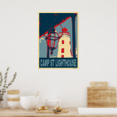 Poster Camp St Lighthouse en bleu et rouge. (Cuisine)