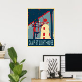 Poster Camp St Lighthouse en bleu et rouge. (Bureau à domicile)
