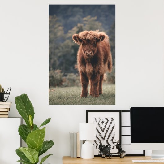 Poster Campagne d'herbe d'automne de la vache de haute-te (Bureau à domicile)