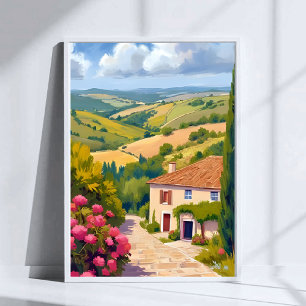 Poster Campagne italienne Voyage aquarelle de vignoble