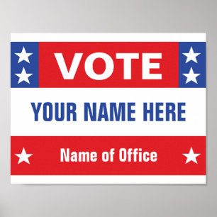 Poster Campagne politique Votez rouge blanc bleu, étoiles