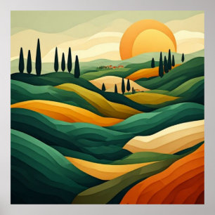 Poster Campagne toscane dorée au coucher du soleil ☀️