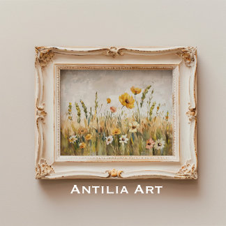 Poster Campagne vintage Fleur sauvage Paysage