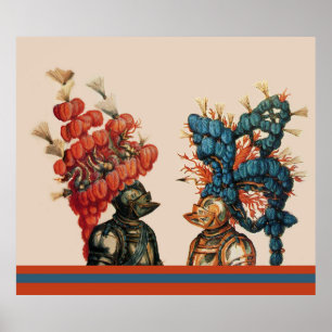 POSTER CAMPAGNES DE NUIT MÉDIÉVAL AVEC DES DRAGONS DE PIE