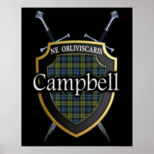 Poster Campbell Tartan Scottish Shield & Swords (Devant)