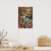 Poster Camper Rétro, Champignons, Ruisseau et Fleurs (Cuisine)