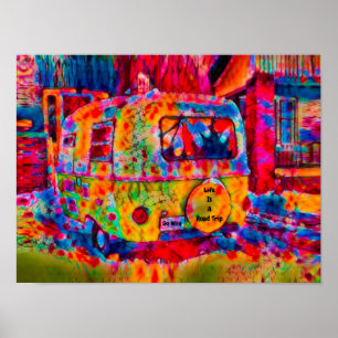 Poster Camper Retro Hippie Colorful Life Est Un Voyage Su