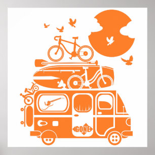 Poster Campervan de vacances en famille amusant
