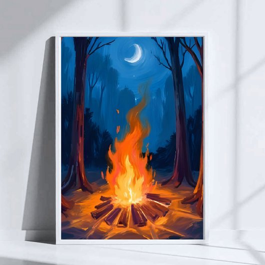Poster Campfire Moon | Nature Watercolor Painting