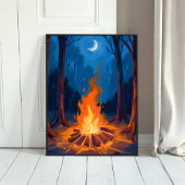 Poster Campfire Moon | Nature Watercolor Painting