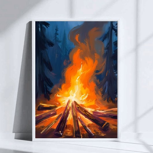 Poster Campfire Watercolor Forest Painting Art