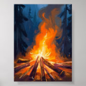 Poster Campfire Watercolor Forest Painting Art (Devant)