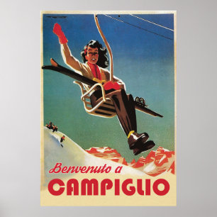 Poster Campiglio, Femme sur un télésiège