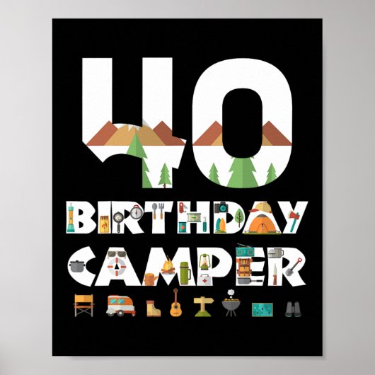 Poster Camping 40e anniversaire Camper Party Tente Campin (Devant)