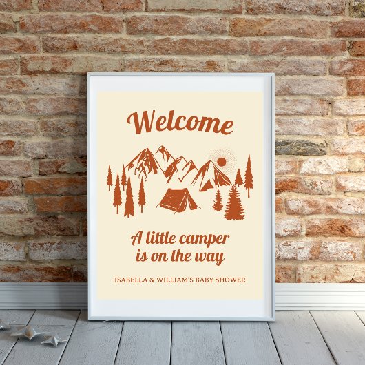 Poster Camping Baby shower Petit Camper Bois
