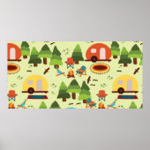 Poster Camping - caravane, chaises de camping, cheminée (Devant)