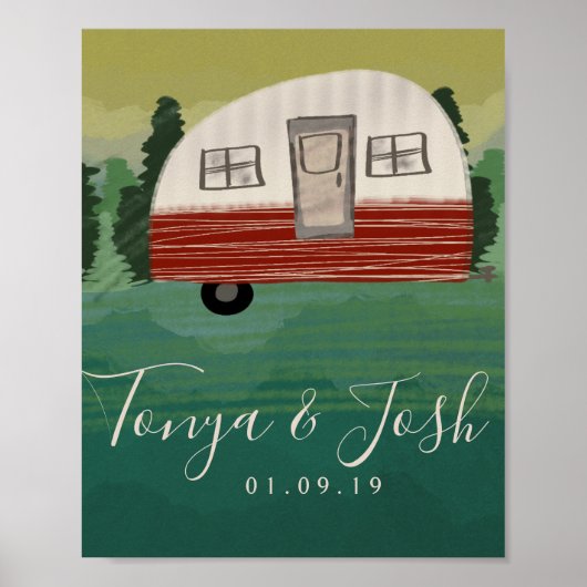 Poster Camping Caravane Vintage Mariage Shower Getaway (Devant)