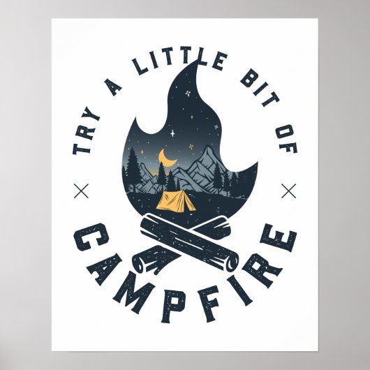 Poster Camping cool Camper Feu de Campement Sous Les Mont (Devant)
