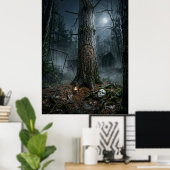 Poster Camping dans la forêt hantée de minuit (Bureau à domicile)