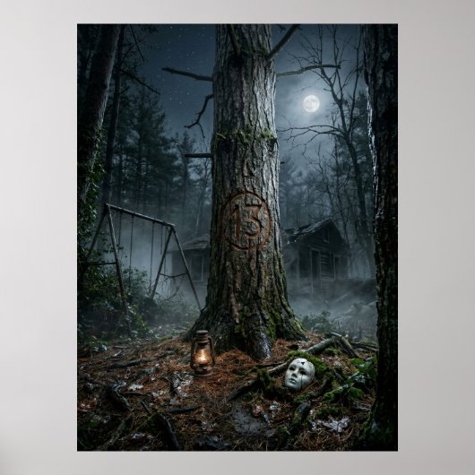 Poster Camping dans la forêt hantée de minuit (Devant)