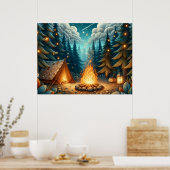Poster Camping en forêt de nuit (Cuisine)