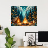 Poster Camping en forêt de nuit (Bureau à domicile)