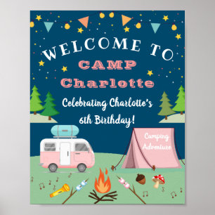 Poster Camping Filles Anniversaire Camp Hors Fête Bienven