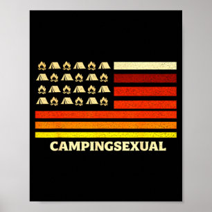 Poster Camping heureux vie de camping drapeau rétro tente