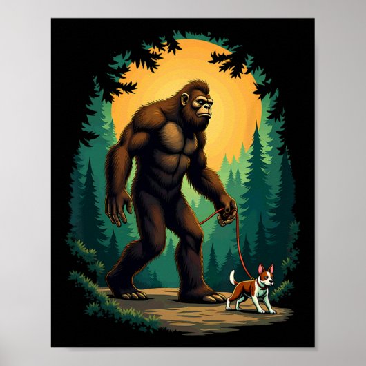 Poster Camping Hiking Bigfoot Walking With Boston Terrier (Devant)