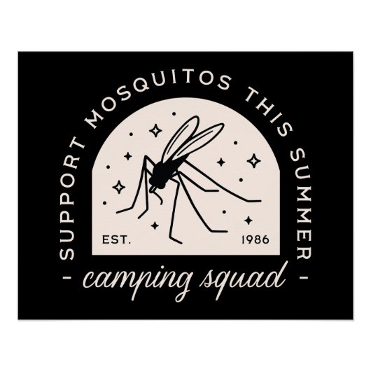 Poster Camping mosquito funny summer camp whimsical black (Devant)