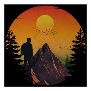 Poster Camping nature coucher de soleil