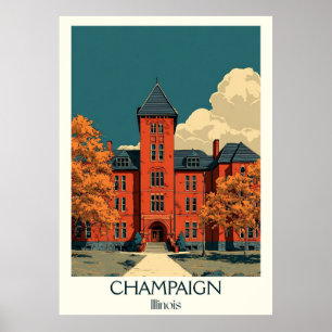 Poster Campus Art de l'Université Vintage de l'Illinois